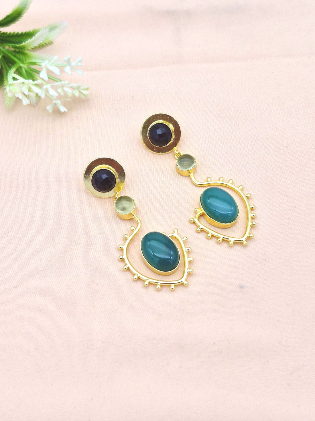 Charming Gold Plated Dangle Earrings – Imitation Stone Light weight Jewelry