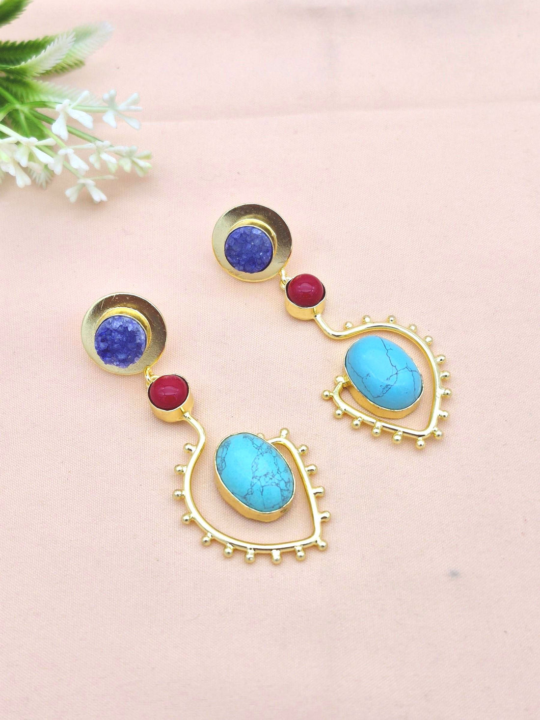 Charming Gold Plated Dangle Earrings – Imitation Stone Light weight Jewelry