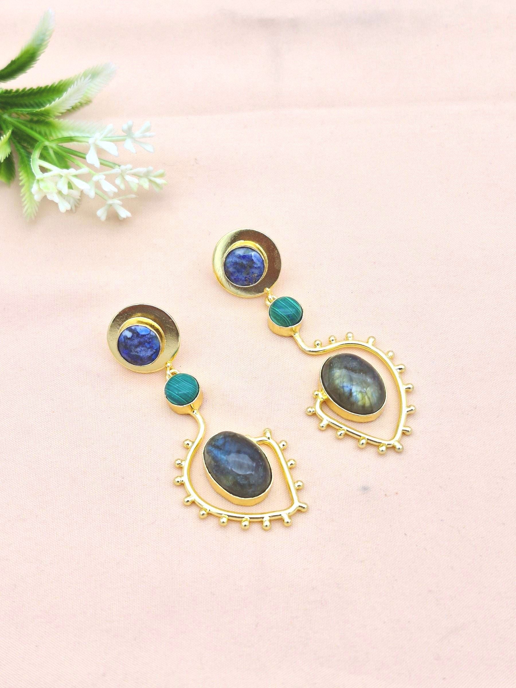 Charming Gold Plated Dangle Earrings – Imitation Stone Light weight Jewelry