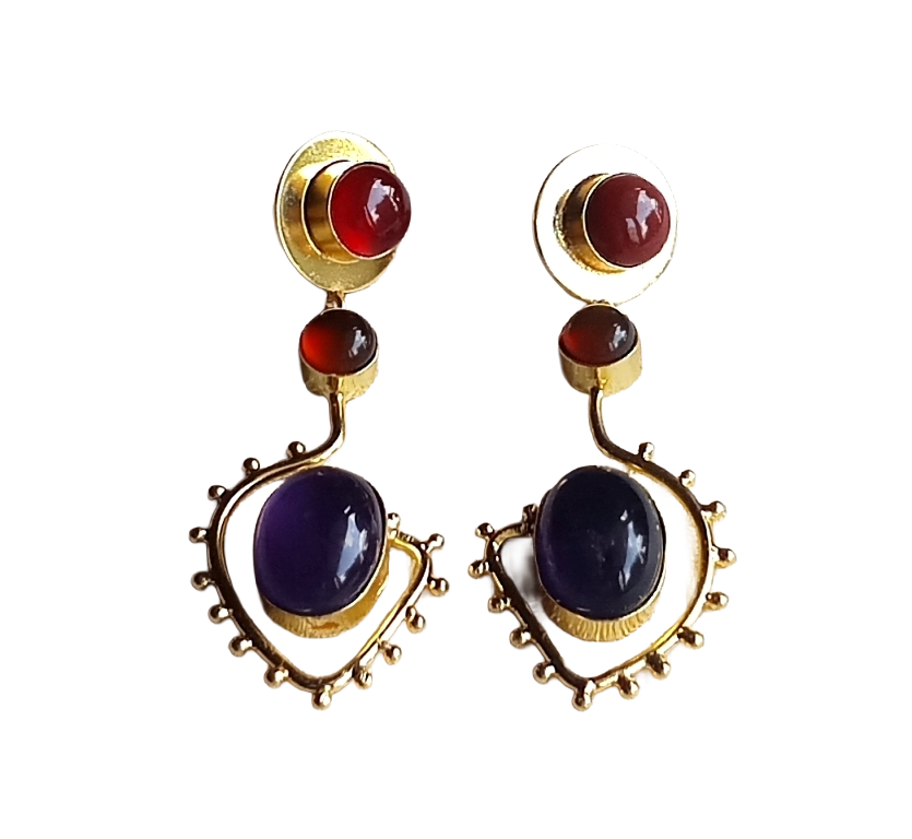 Charming Gold Plated Dangle Earrings – Semi Precious Stone Light weight Jewelry