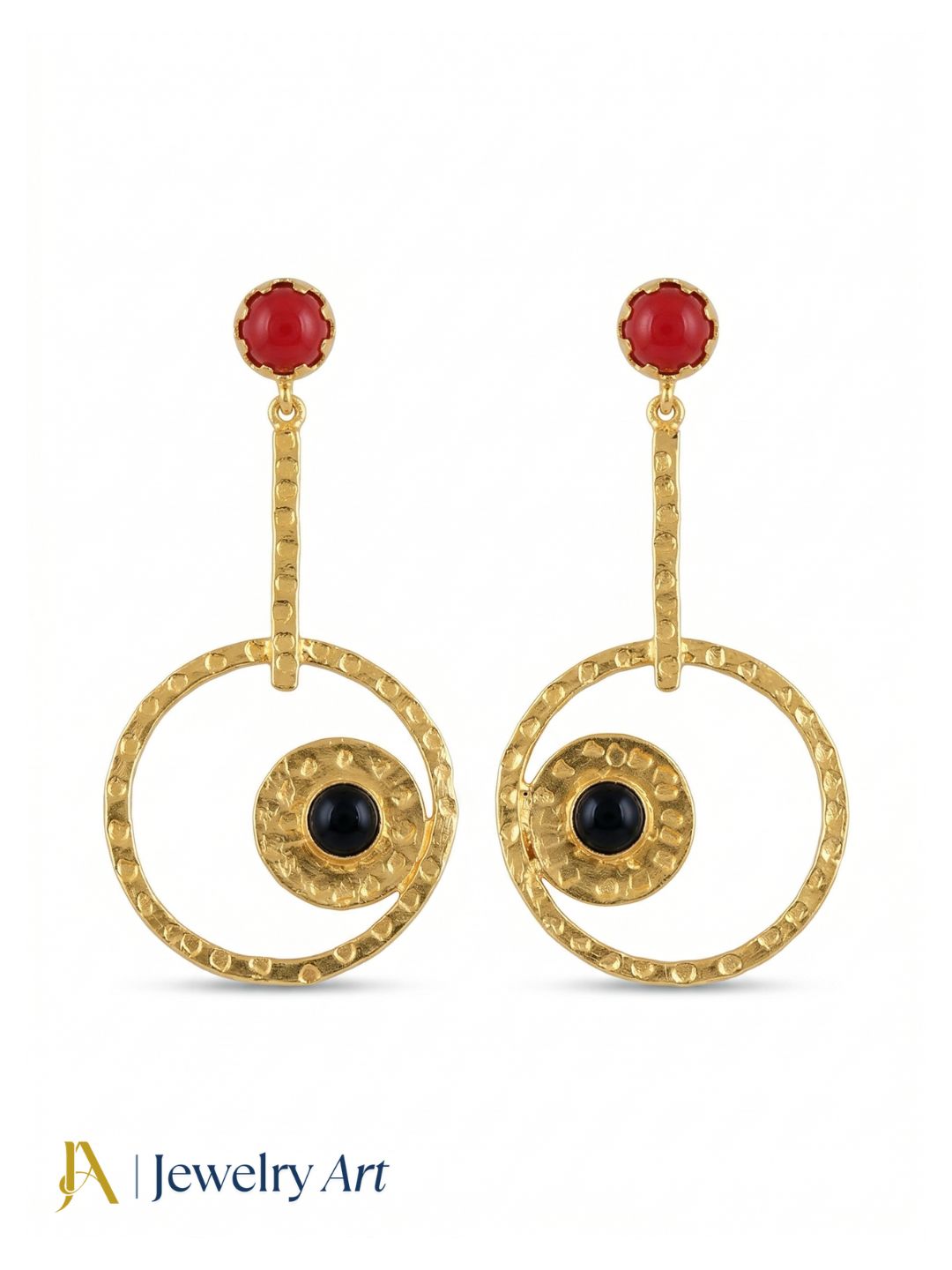 Awesome Gold Plated Dangle Earring -Coral-Black Onyx stone Designer  Handcrafted Jewelry