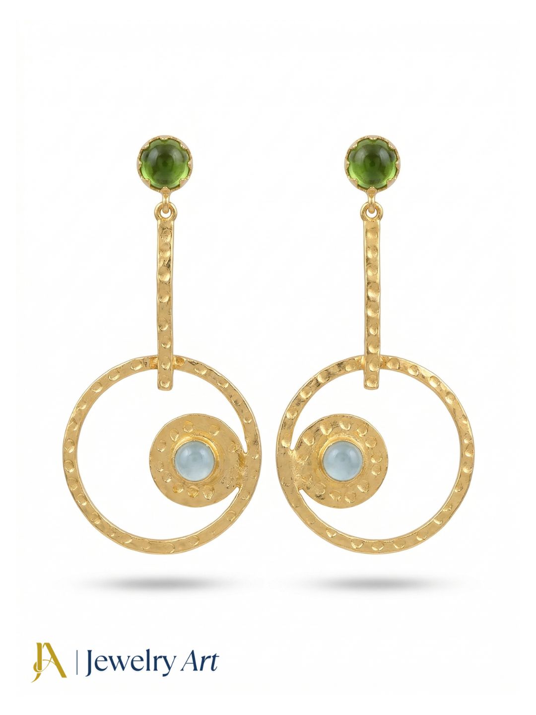 Awesome Gold Plated Dangle Earring -Green Glass-Aquamarine stone Designer  Handcrafted Jewelry