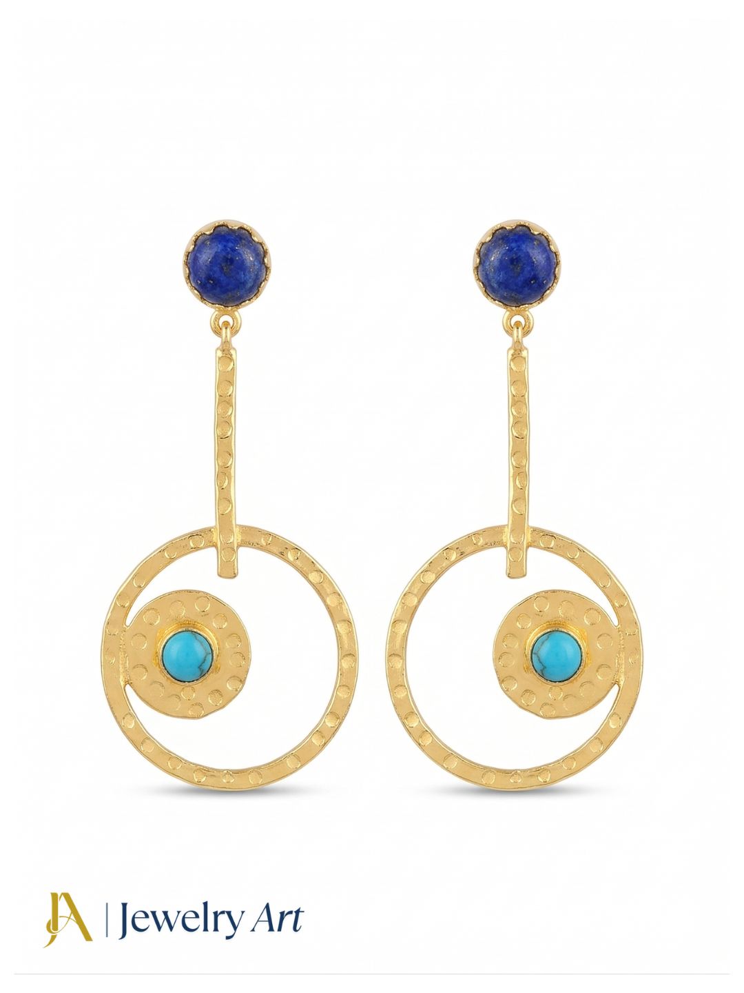 Awesome Gold Plated Dangle Earring -Lapis-Synthetic Turquoise stone Designer  Handcrafted Jewelry