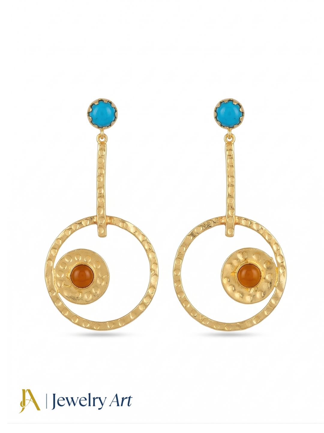 Awesome Gold Plated Dangle Earring -Red Onyx-Turquoise stone Designer  Handcrafted Jewelry