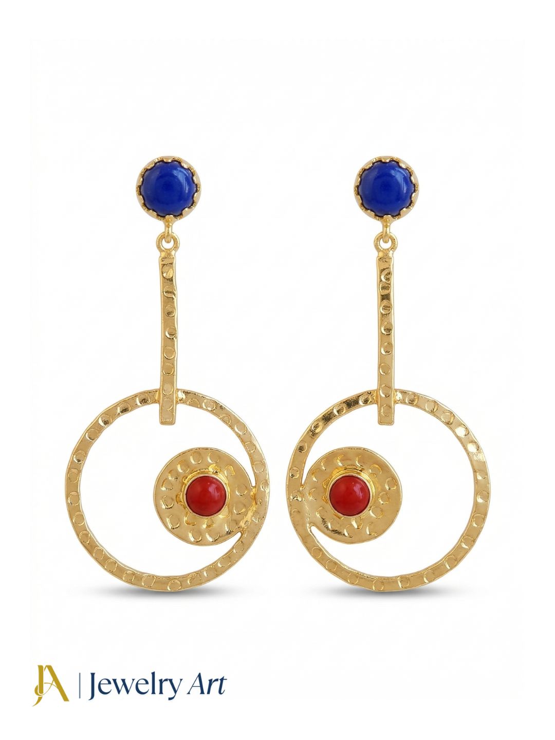 Awesome Gold Plated Dangle Earring -Coral Blue Glass stone Designer  Handcrafted Jewelry