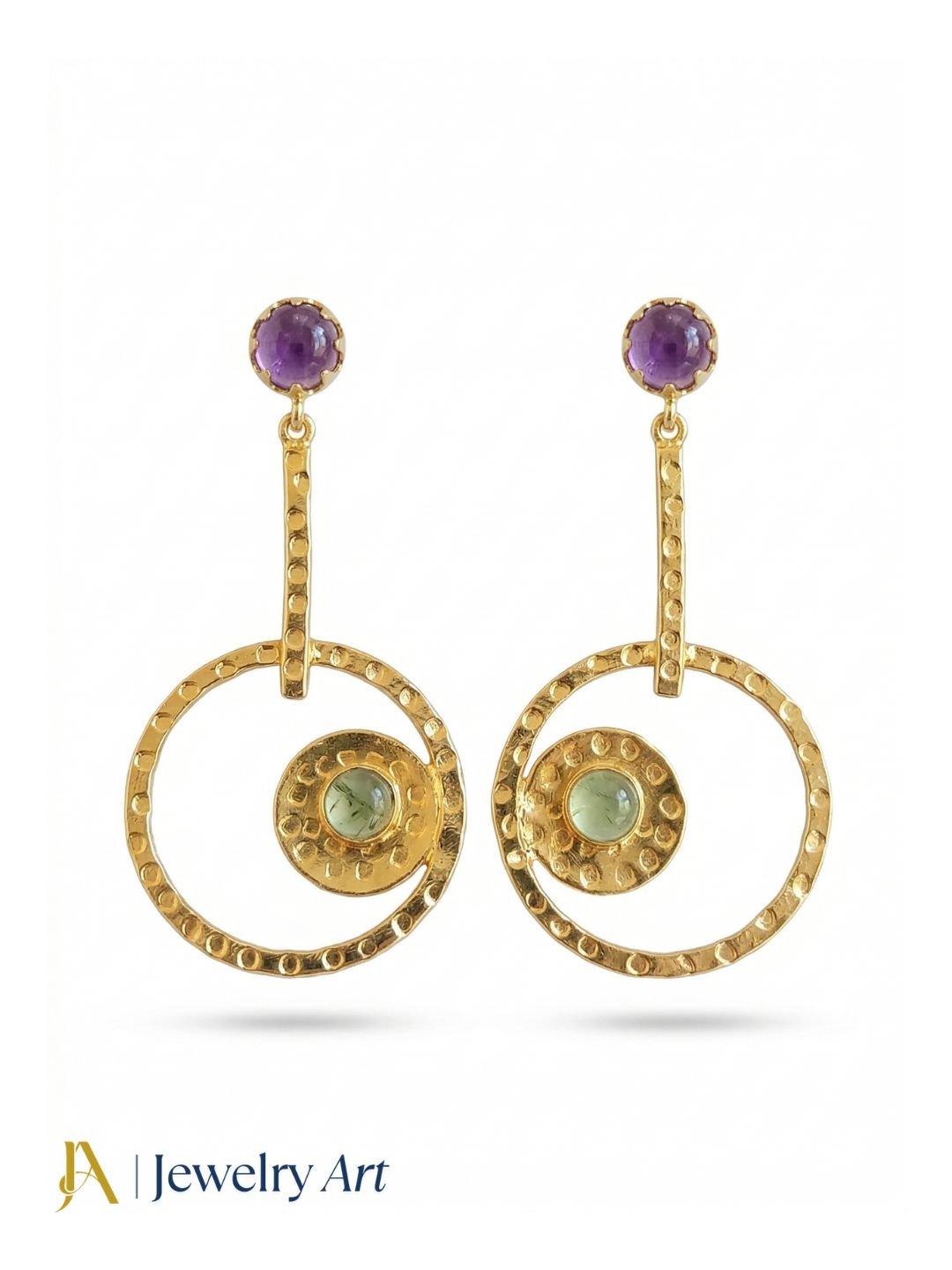 Awesome Gold Plated Dangle Earring -Amethyst-Prehnite stone Designer  Handcrafted Jewelry