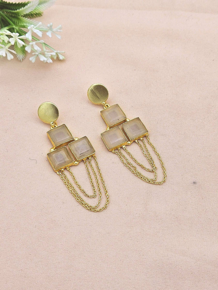 Charming Gold Plated Dangle Earrings –Rose Quartz Gemstone  Handcrafted Jewelry