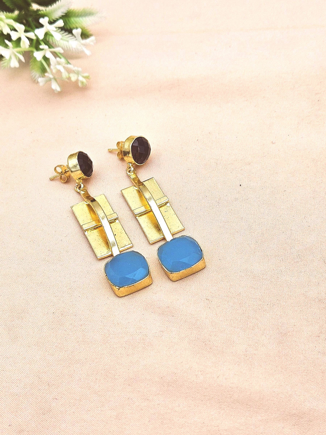 Elegant Gold Plated Amethyst-Chalcedony Dangle Earrings – Handcrafted Fashion Jewelry