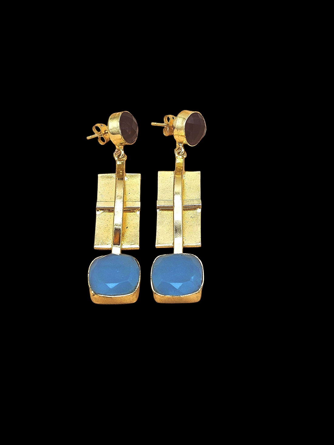 Elegant Gold Plated Amethyst-Chalcedony Dangle Earrings – Handcrafted Fashion Jewelry