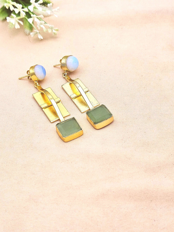 Stylish Gold Plated Synthetic Pink Opal-Chalcedony Earrings – Handmade Designer Drops