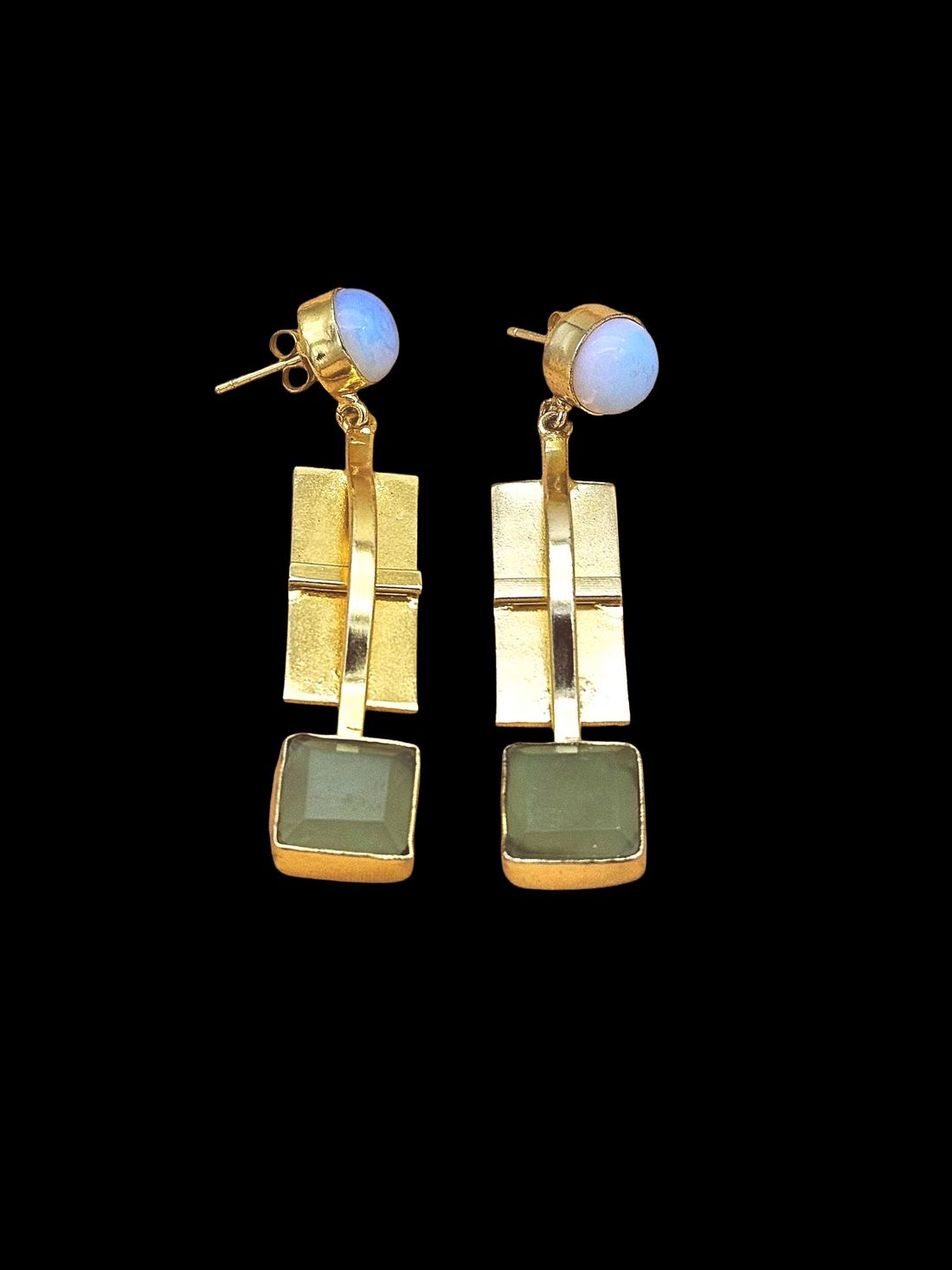 Stylish Gold Plated Synthetic Pink Opal-Chalcedony Earrings – Handmade Designer Drops