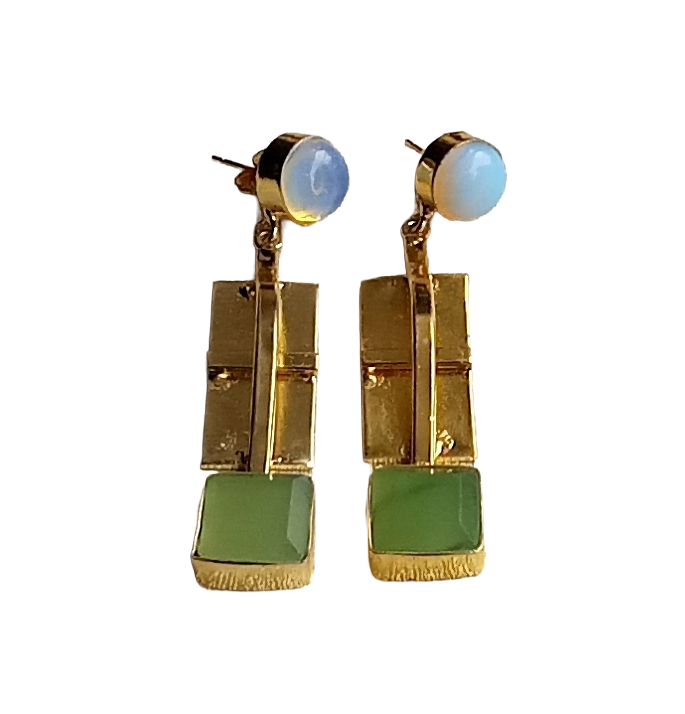 Stylish Gold Plated Synthetic Pink Opal-Chalcedony Earrings – Handmade Designer Drops