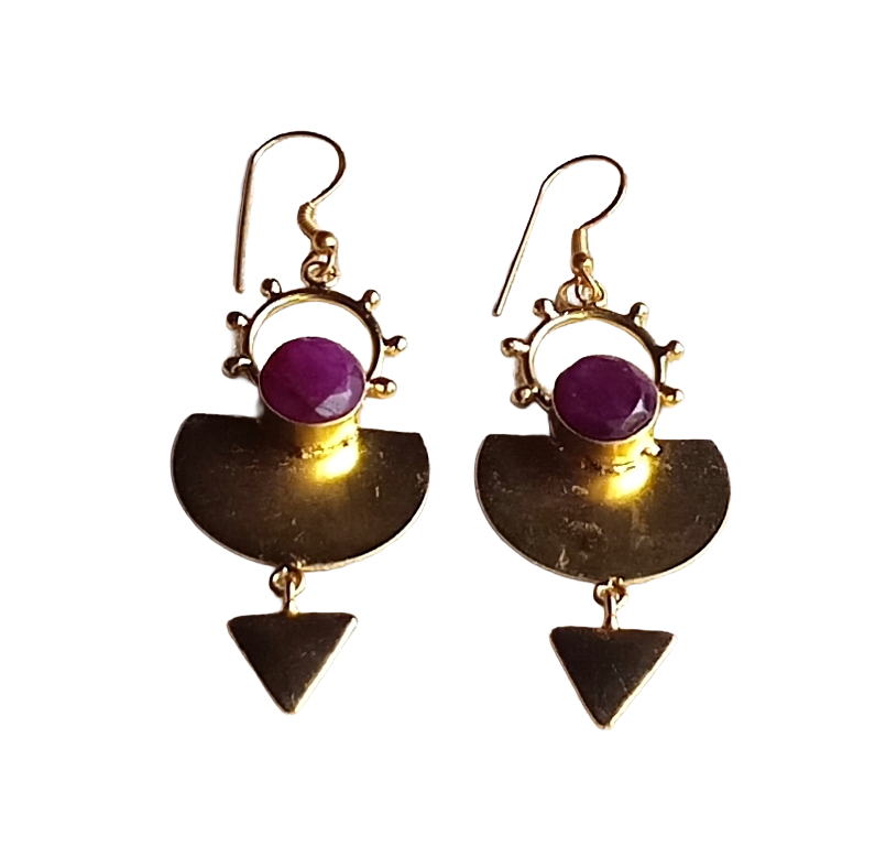 Handmade Gold Plated Red Hathipara Gemstone Earrings – Lightweight Designer Dangle Jewelry for Women