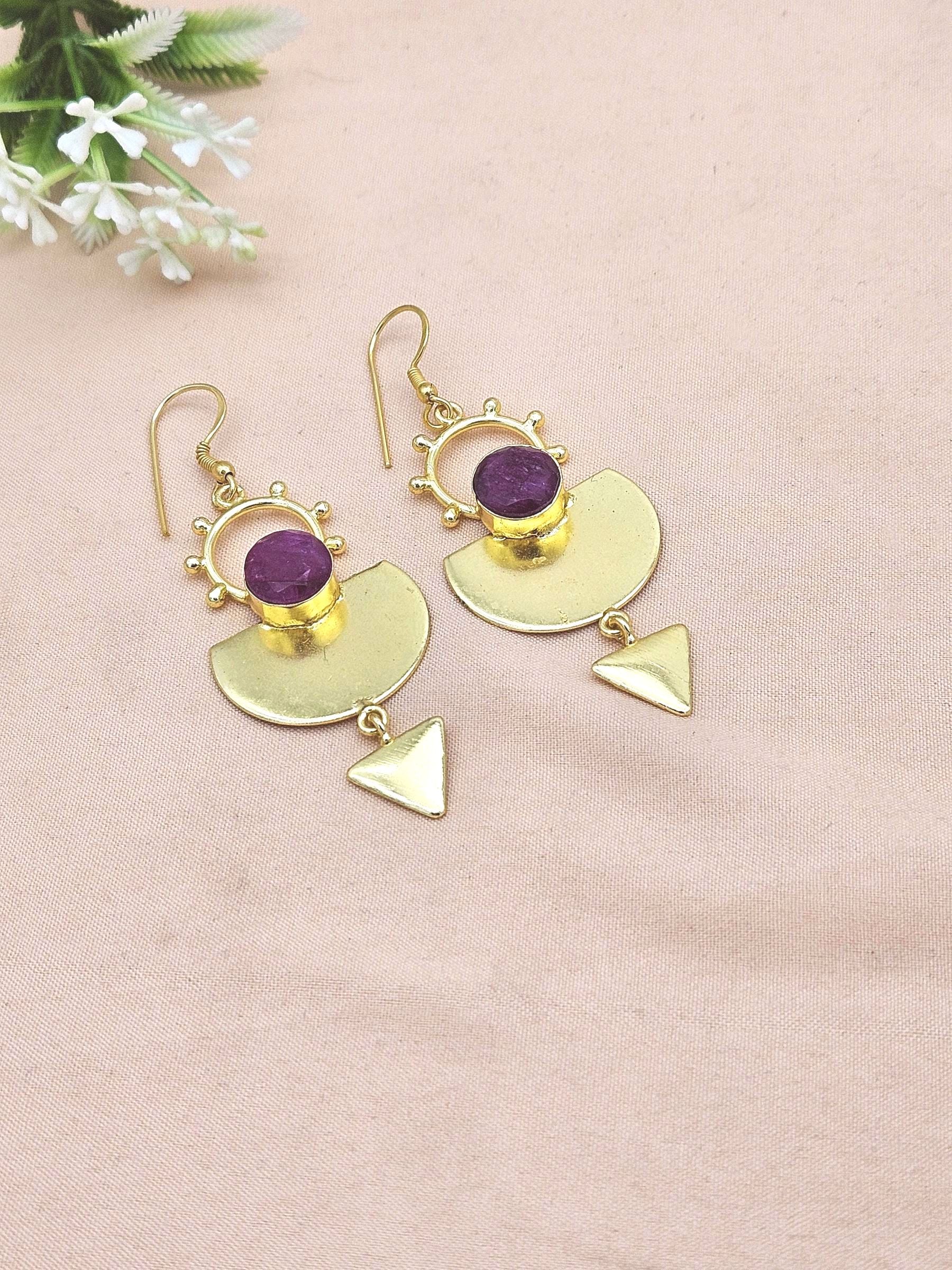 Handmade Gold Plated Red Hathipara Gemstone Earrings – Lightweight Designer Dangle Jewelry for Women