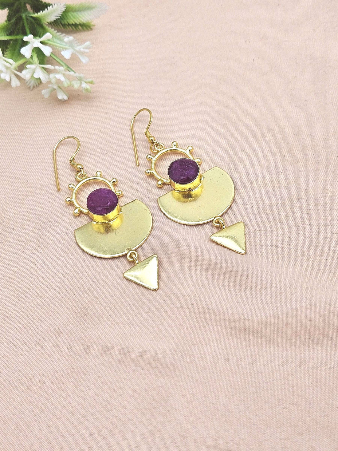 Handmade Gold Plated Red Hathipara Gemstone Earrings – Lightweight Designer Dangle Jewelry for Women