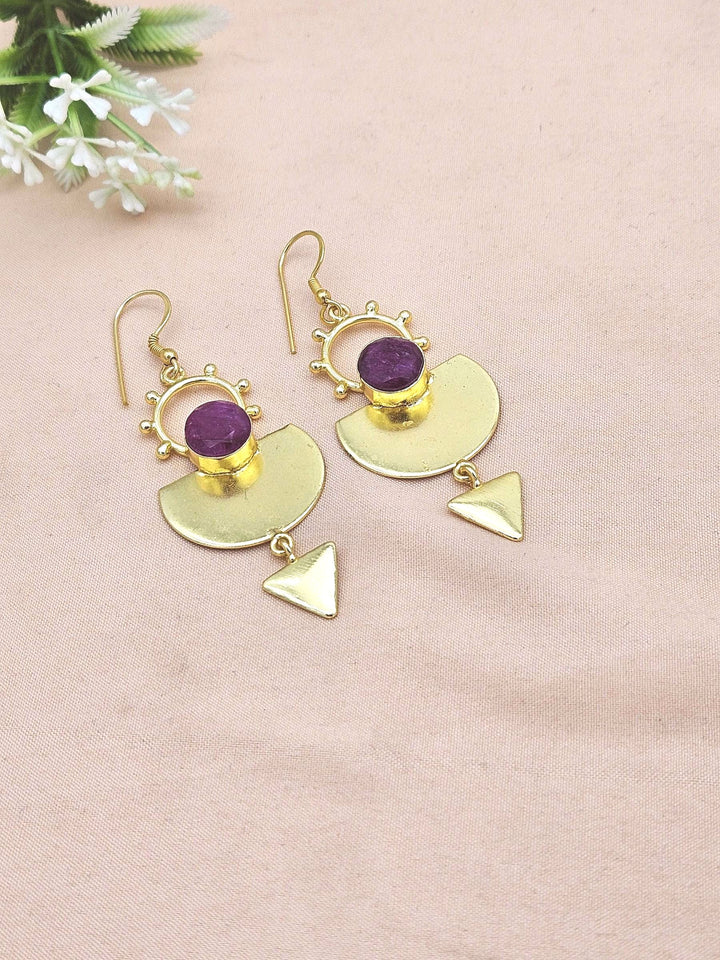 Handmade Gold Plated Red Hathipara Gemstone Earrings – Lightweight Designer Dangle Jewelry for Women