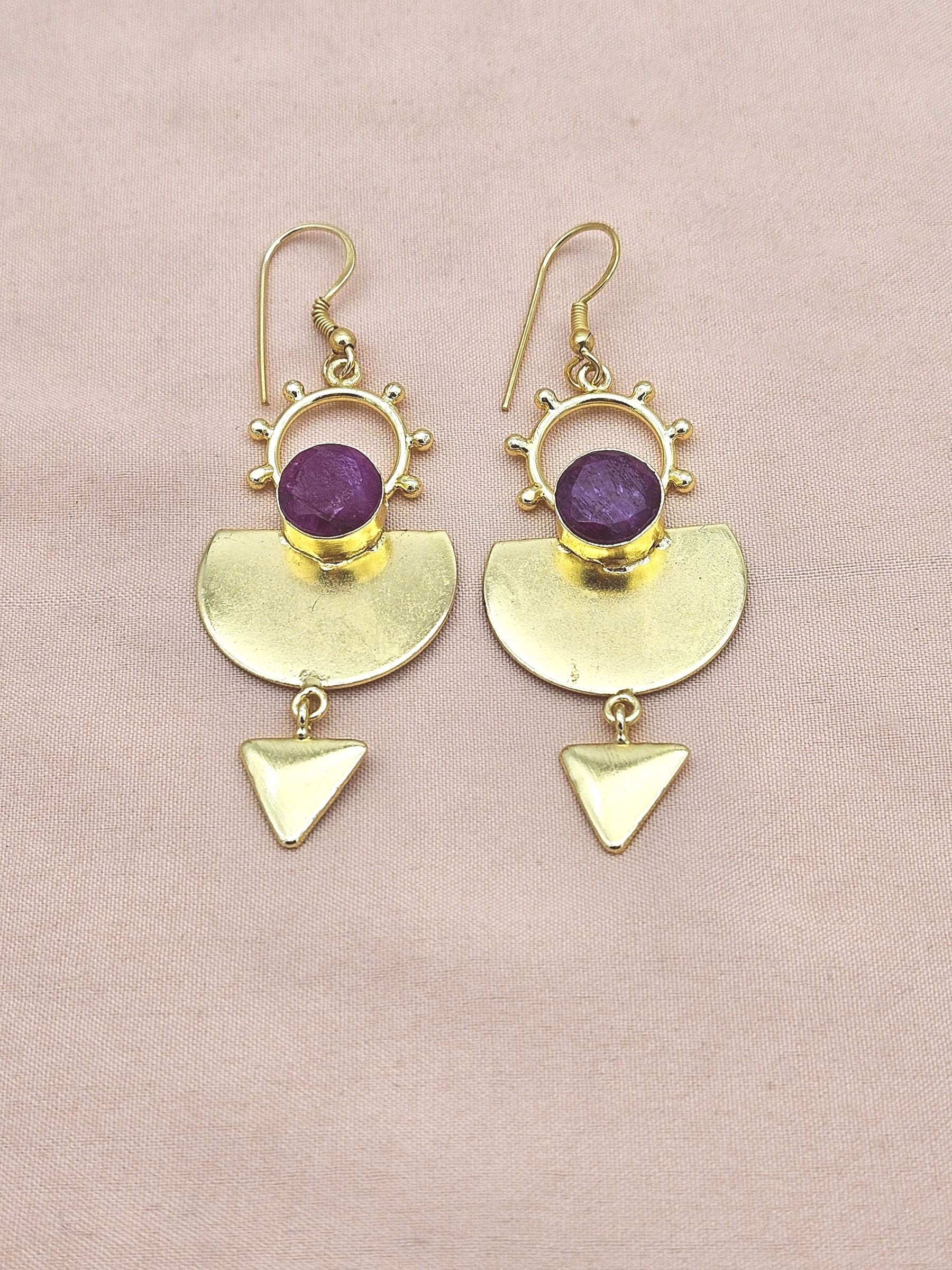 Handmade Gold Plated Red Hathipara Gemstone Earrings – Lightweight Designer Dangle Jewelry for Women