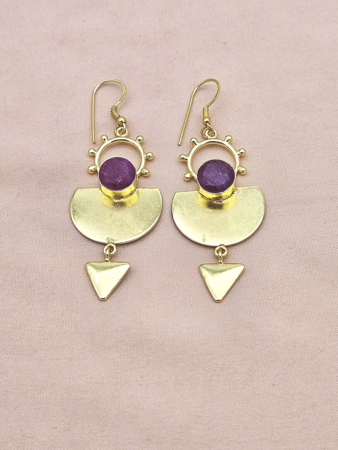 Handmade Gold Plated Red Hathipara Gemstone Earrings – Lightweight Designer Dangle Jewelry for Women