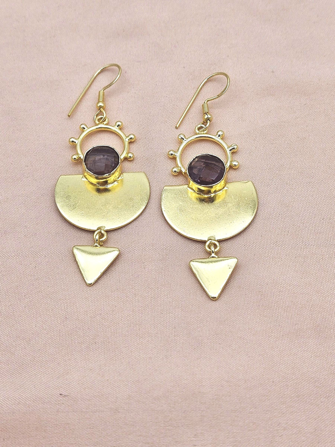 Handmade Gold Plated Faceted Amethyst Gemstone Earrings – Lightweight Designer Dangle Jewelry for Women