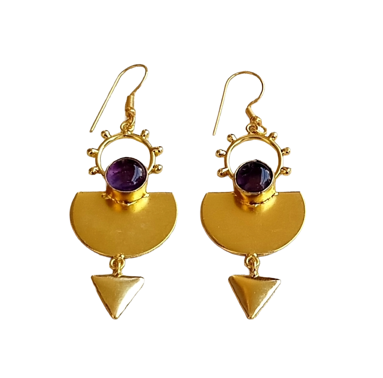 Handmade Gold Plated Amethyst Gemstone Earrings – Lightweight Designer Dangle Jewelry for Women