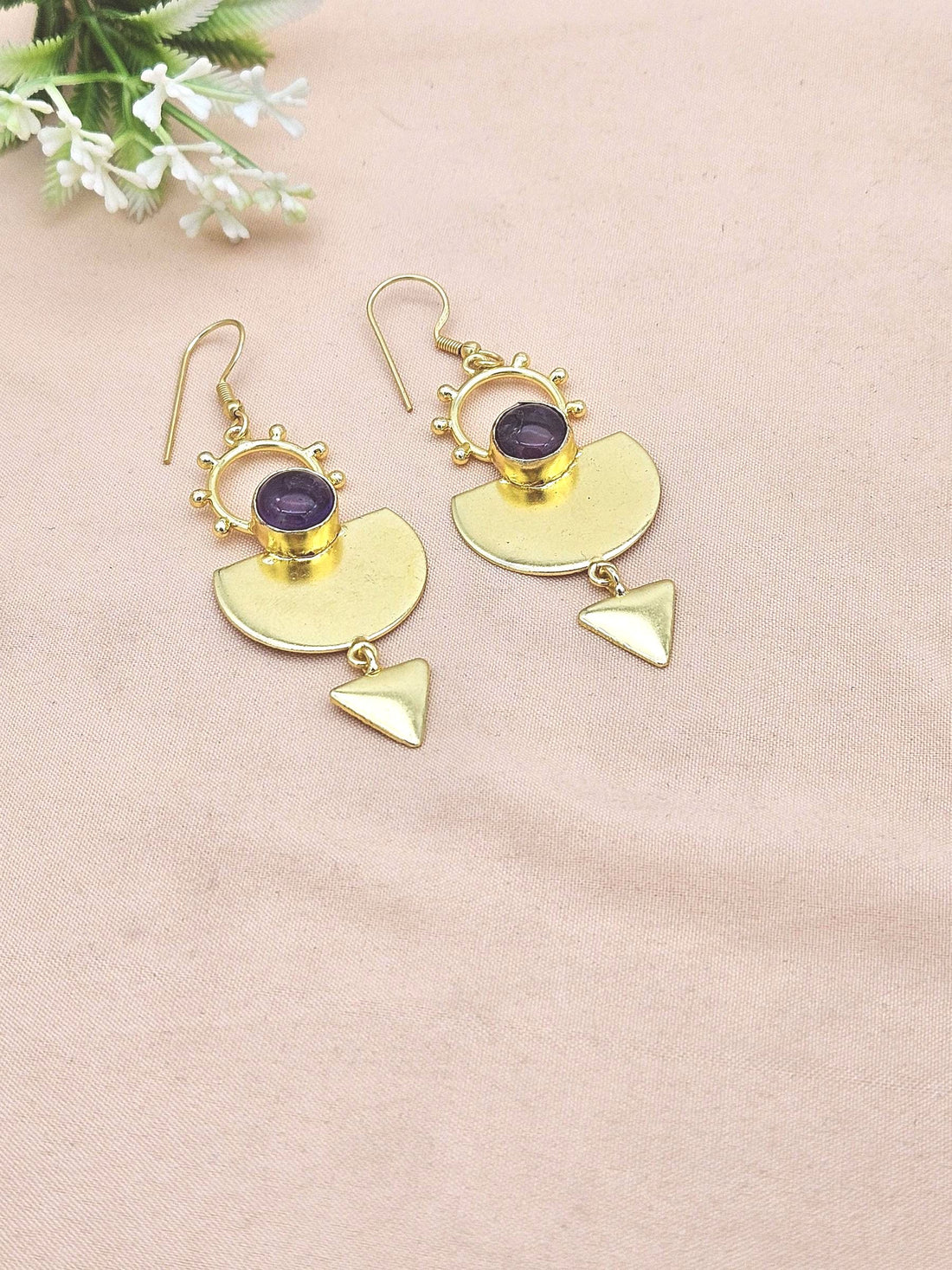 Handmade Gold Plated Amethyst Gemstone Earrings – Lightweight Designer Dangle Jewelry for Women