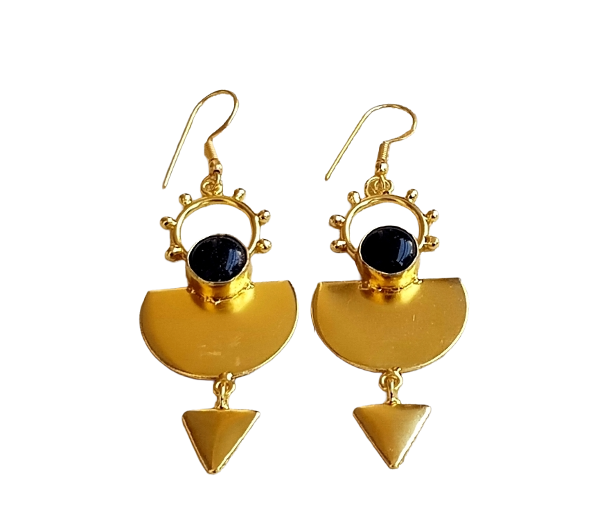 Handmade Gold Plated Black Onyx Gemstone Earrings – Lightweight Designer Dangle Jewelry for Women