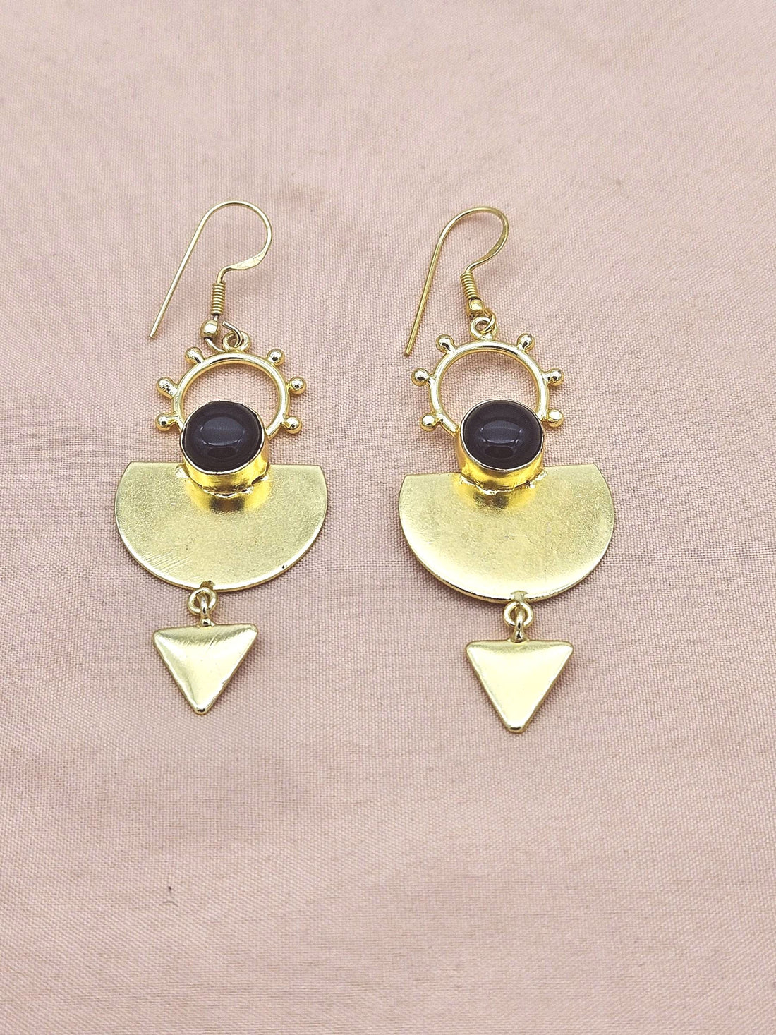 Handmade Gold Plated Black Onyx Gemstone Earrings – Lightweight Designer Dangle Jewelry for Women