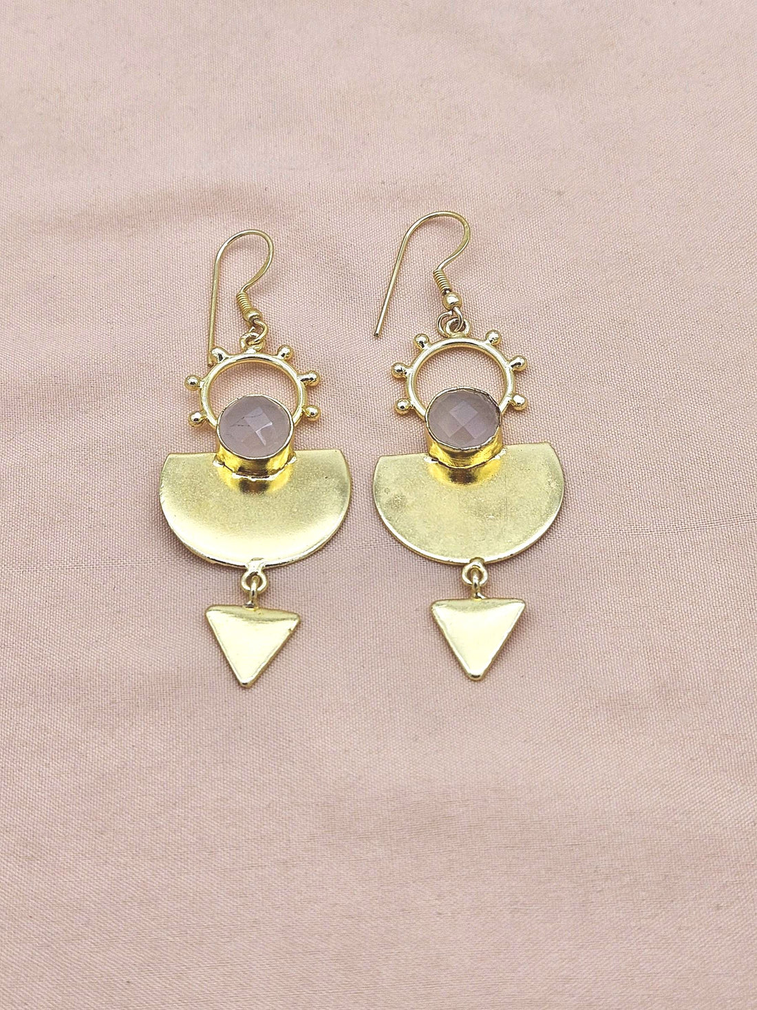Handmade Gold Plated Rose Quartz Gemstone Earrings – Lightweight Designer Dangle Jewelry for Women