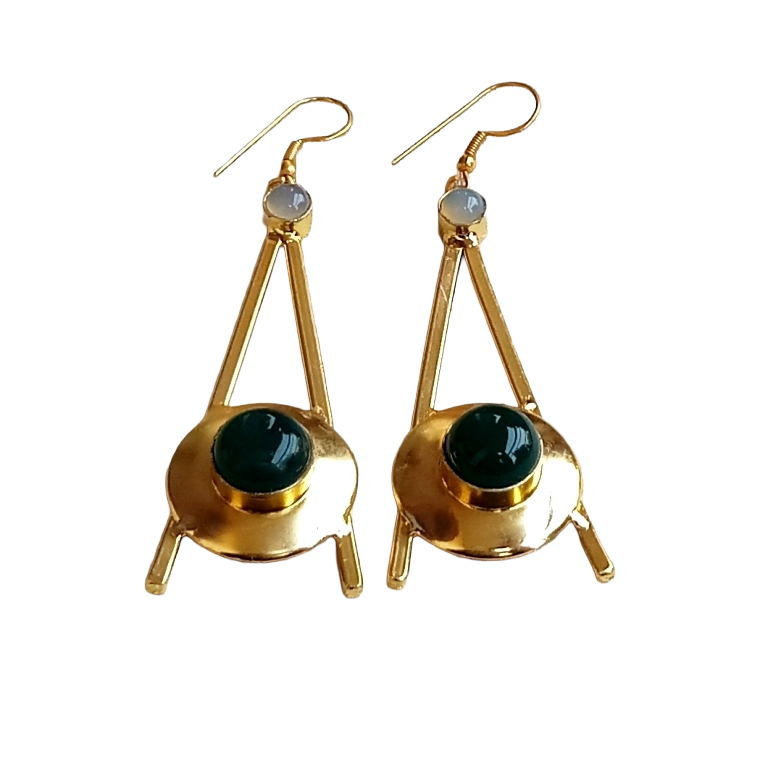 Gold Plated Green Onyx-Chalcedony Dangle Earrings – Handmade Elegant Designer Jewelry for Women