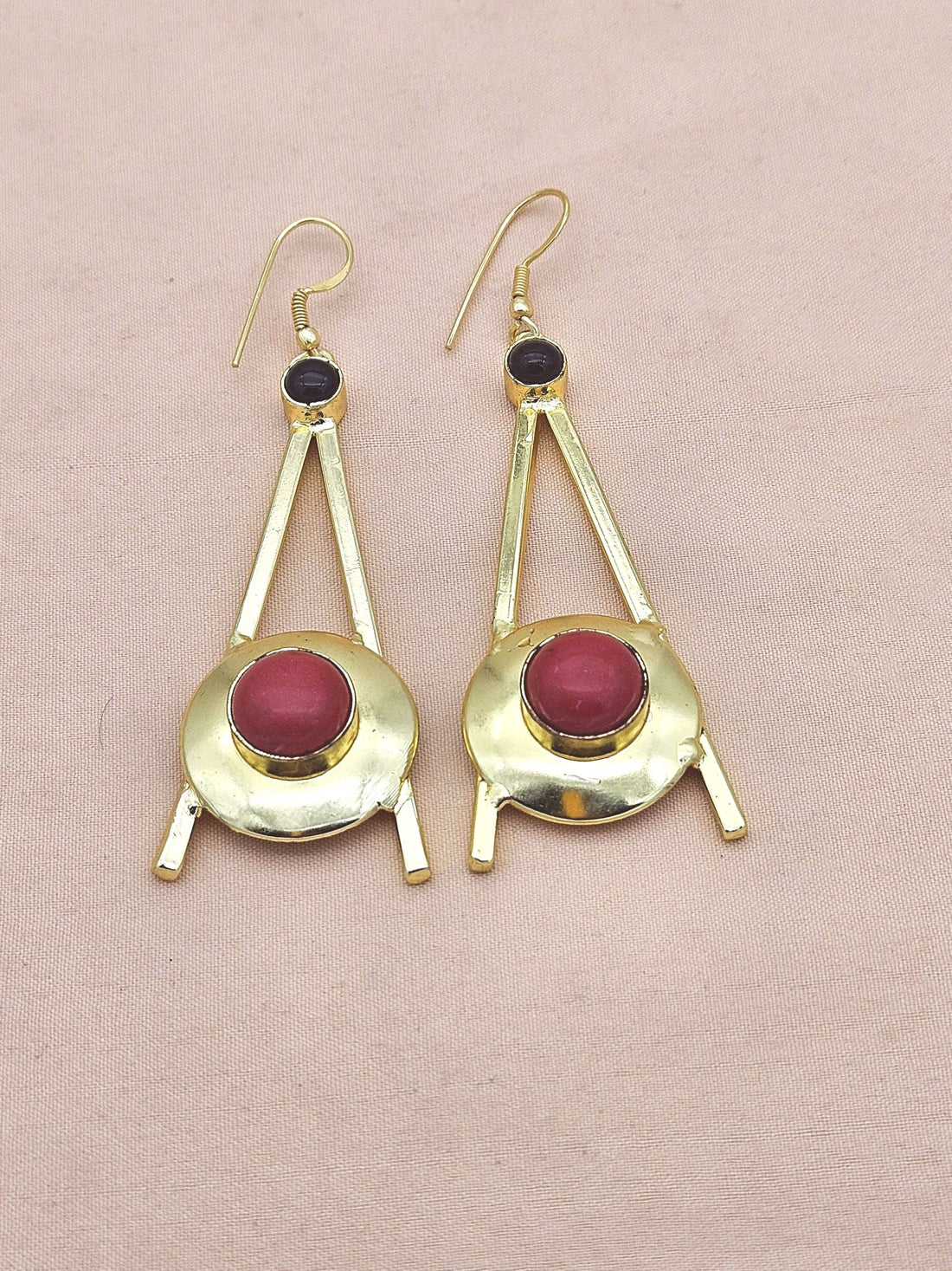 Gold Plated Coral Black Onyx Dangle Earrings – Handmade Elegant Designer Jewelry for Women