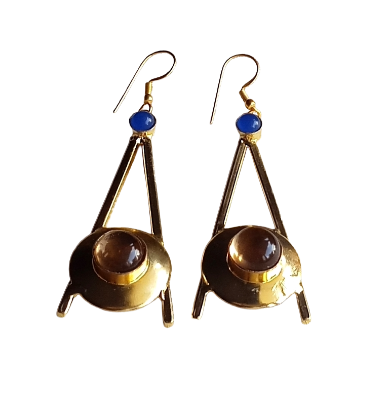 Gold Plated Blue Onyx-Yellow Glass Dangle Earrings – Handmade Elegant Designer Jewelry for Women