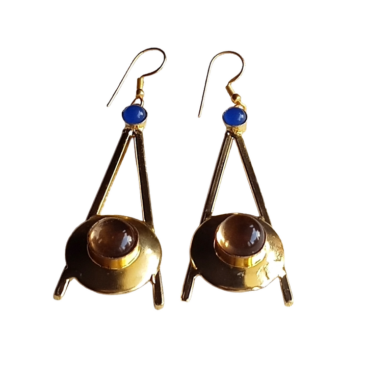 Gold Plated Blue Onyx-Yellow Glass Dangle Earrings – Handmade Elegant Designer Jewelry for Women