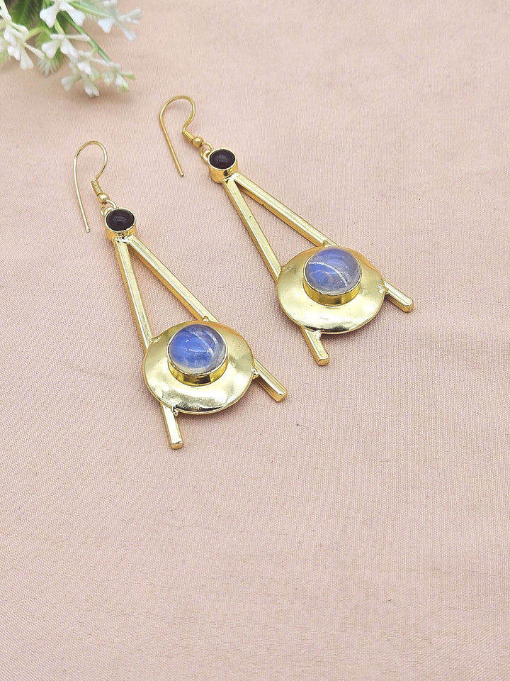 Gold Plated Synthetic Opal & Red Onyx Dangle Earrings – Handmade Elegant Designer Jewelry for Women