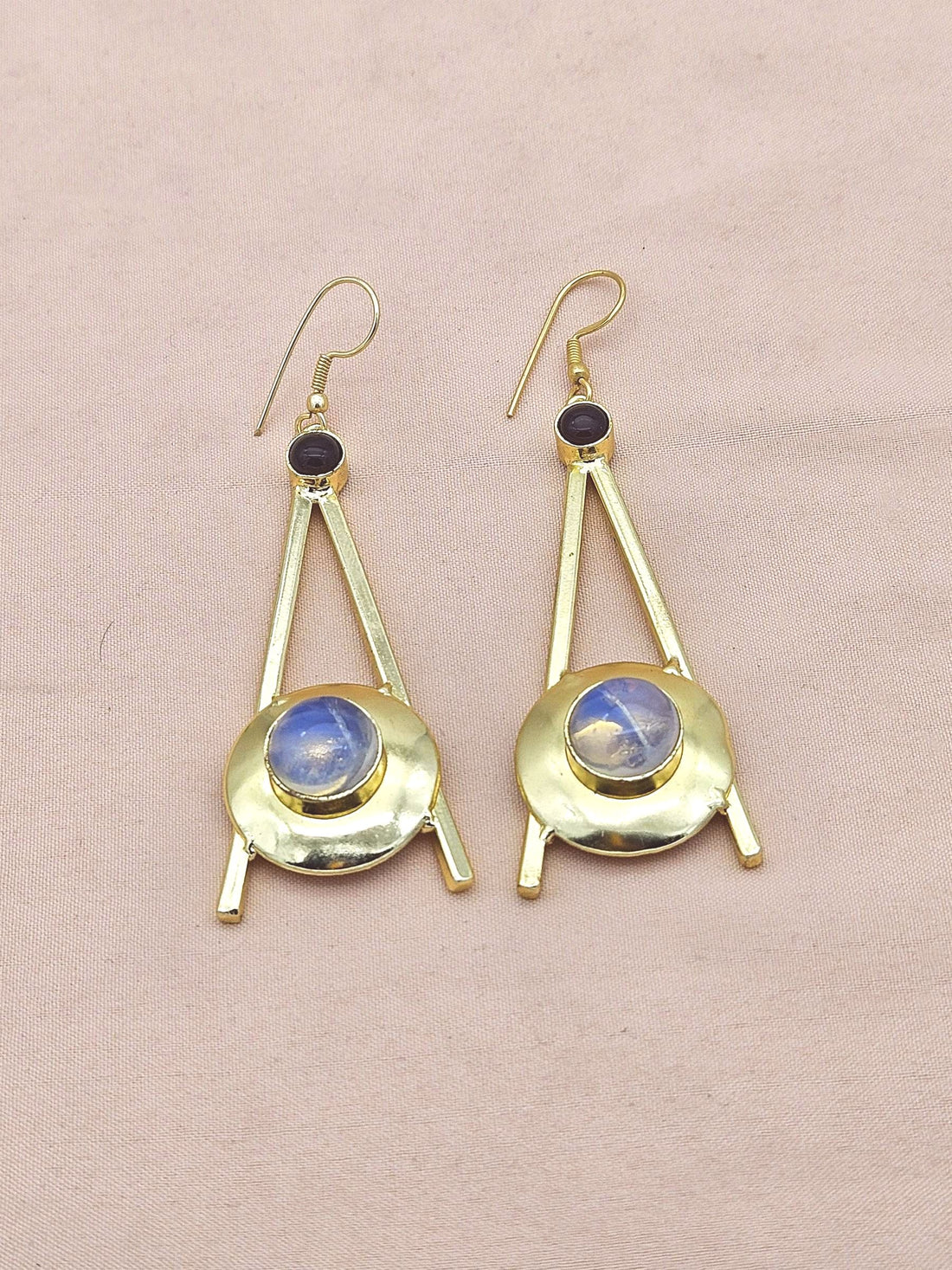 Gold Plated Synthetic Opal & Red Onyx Dangle Earrings – Handmade Elegant Designer Jewelry for Women