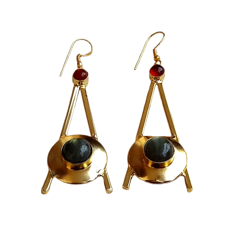 Gold Plated Labradorite Red Onyx Dangle Earrings – Handmade Elegant Designer Jewelry for Women