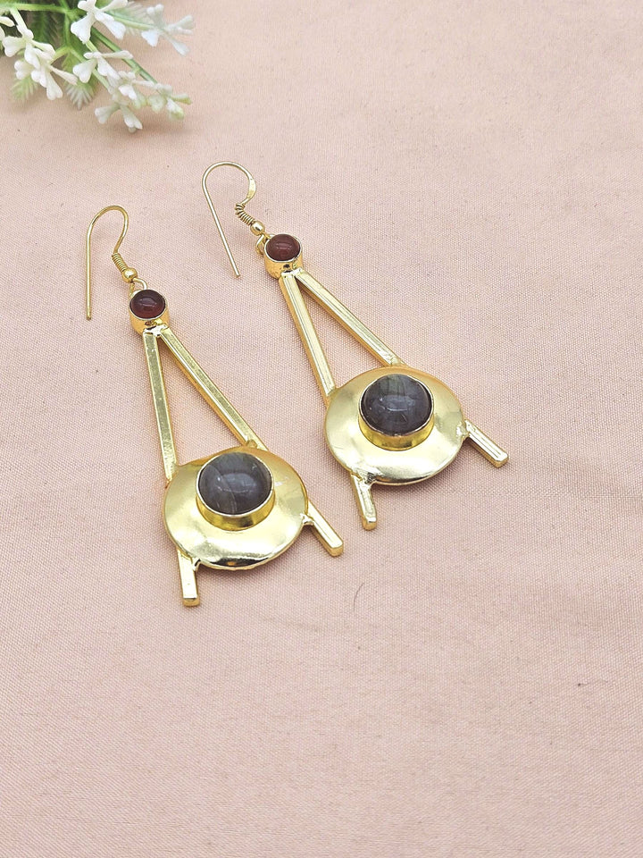 Gold Plated Labradorite Red Onyx Dangle Earrings – Handmade Elegant Designer Jewelry for Women