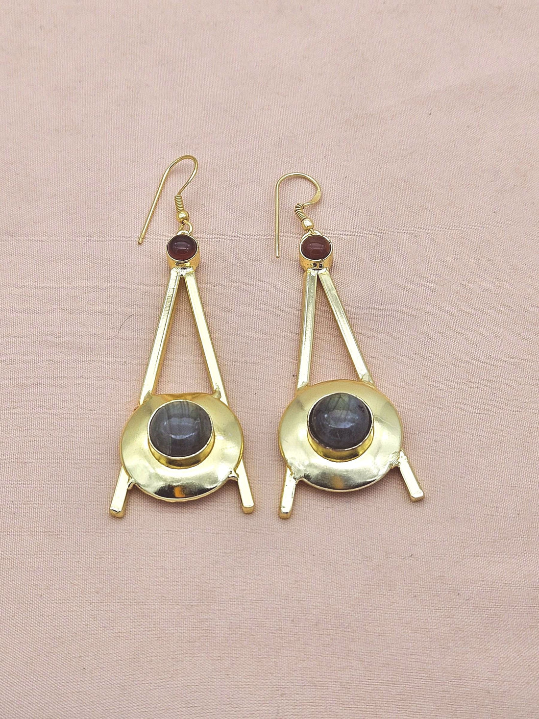 Gold Plated Labradorite Red Onyx Dangle Earrings – Handmade Elegant Designer Jewelry for Women