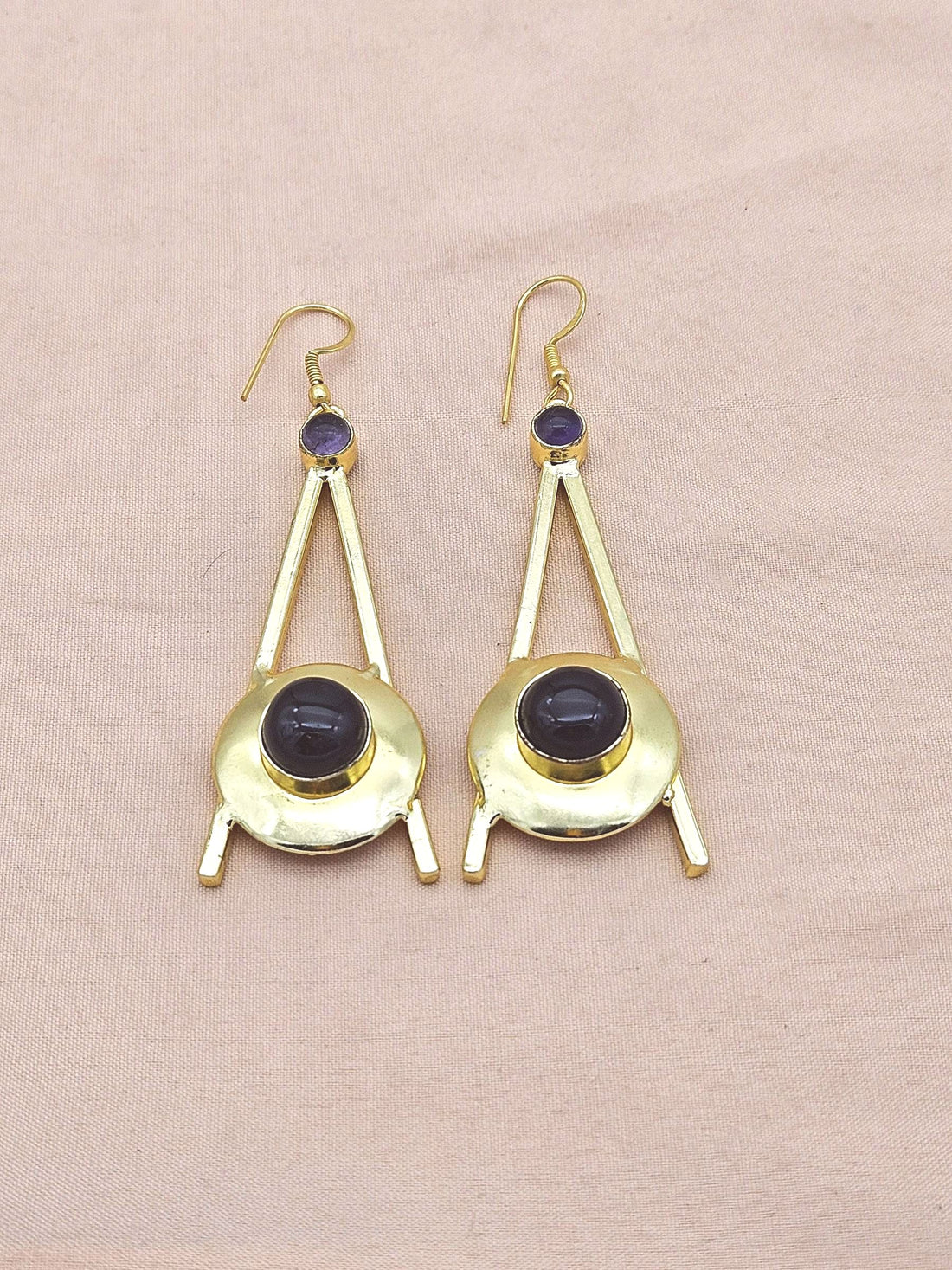 Gold Plated Black Onyx Amethyst Dangle Earrings – Handmade Elegant Designer Jewelry for Women