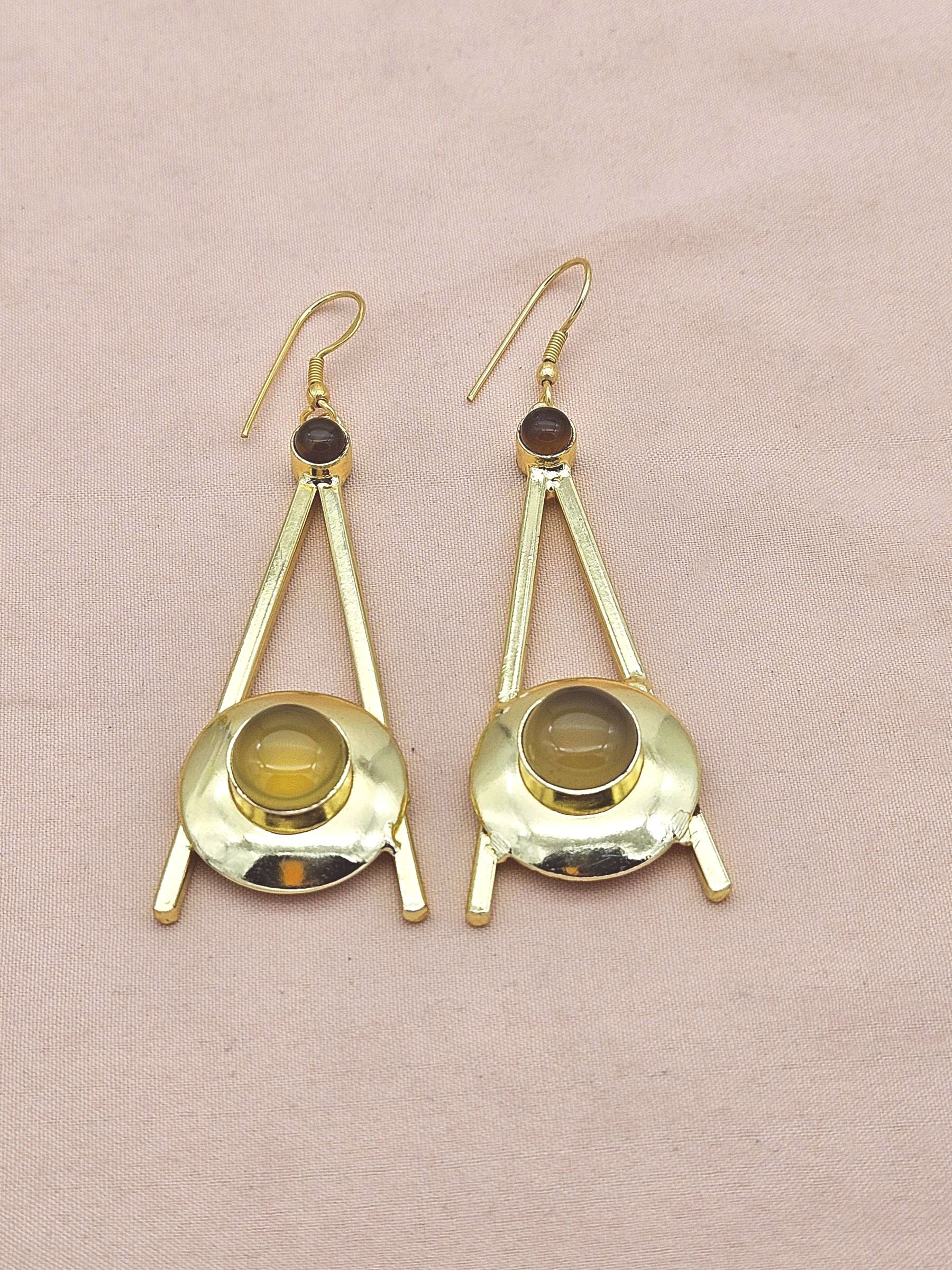 Gold Plated Yellow Chalcedony-Smoky Dangle Earrings – Handmade Elegant Designer Jewelry for Women