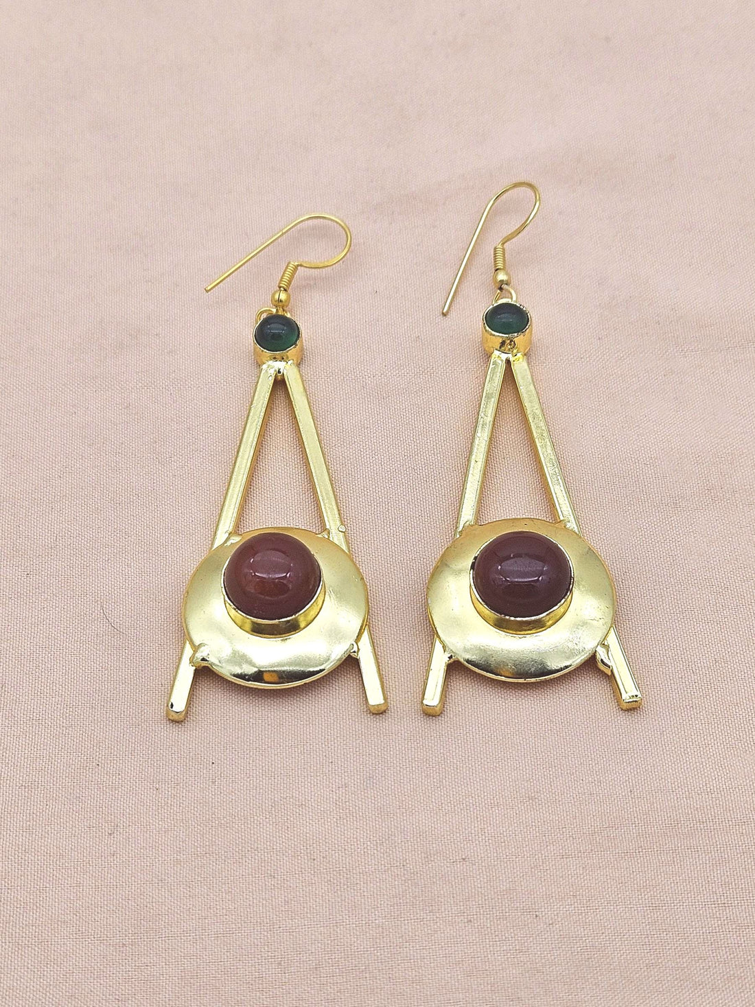 Gold Plated Red & Green Onyx Dangle Earrings – Handmade Elegant Designer Jewelry for Women