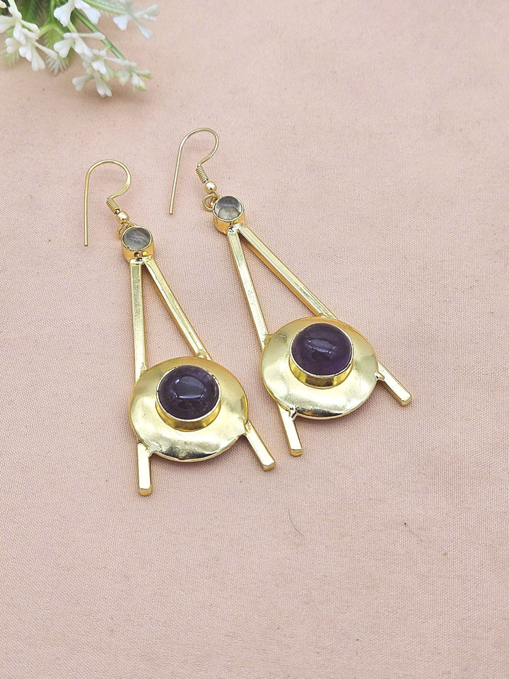 Gold Plated Amethyst-Prehnite Dangle Earrings – Handmade Elegant Designer Jewelry for Women