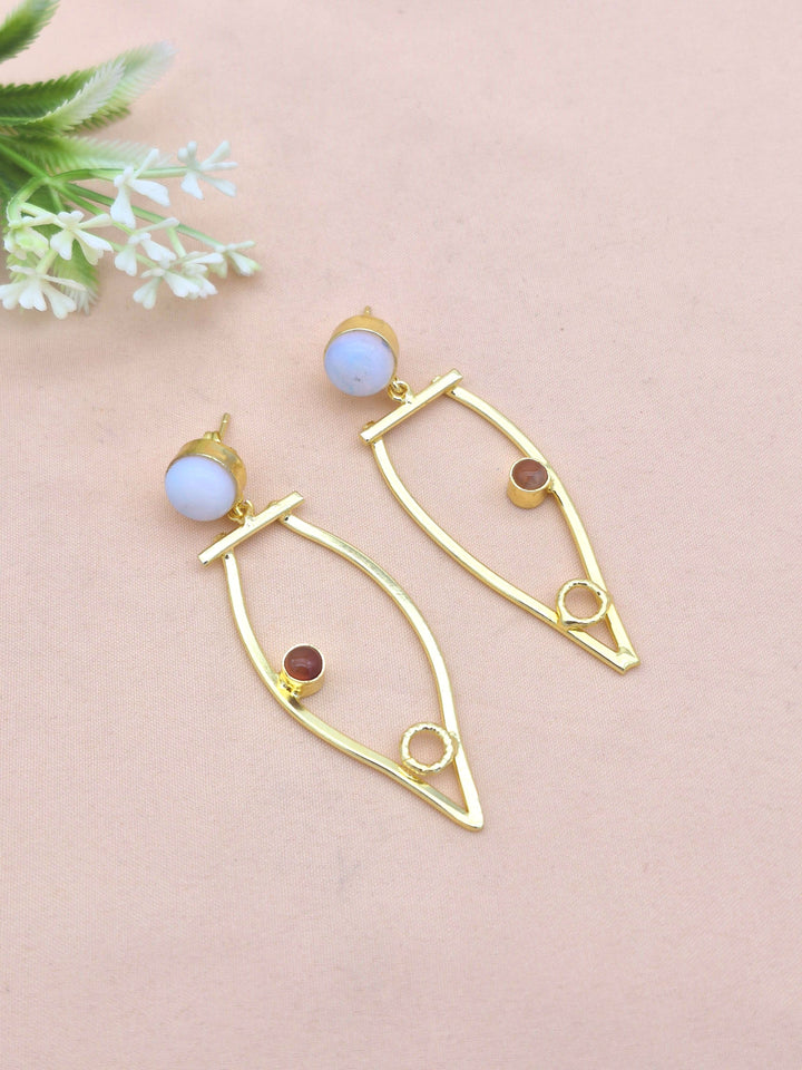 Amazing Gold Plated Dangle Earring -Synthetic Opal-Red Onyx stone Handcrafted Jewelry