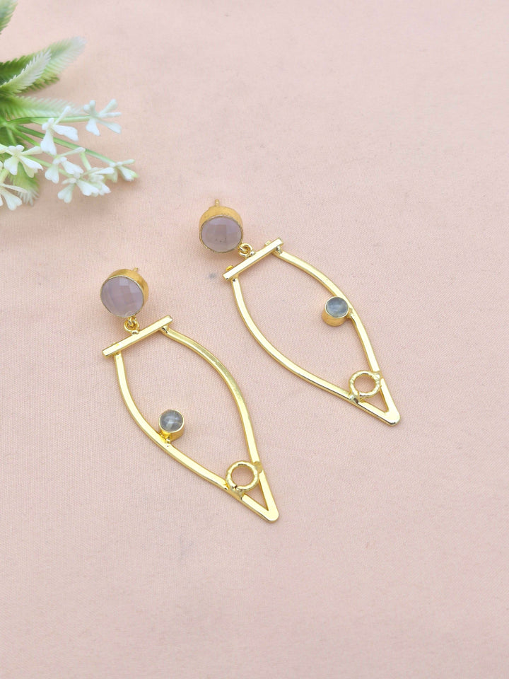 Amazing Gold Plated Dangle Earring -Rose Quartz-Prehnite stone Handcrafted Jewelry