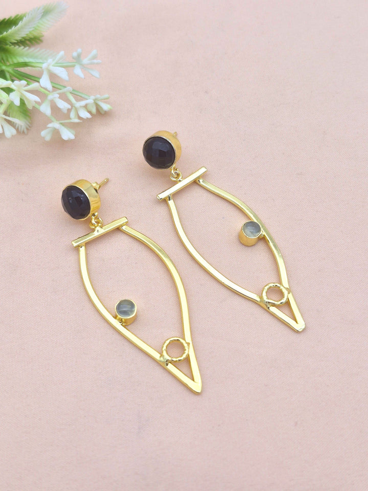 Amazing Gold Plated Dangle Earring -Black Onyx-Prehnite stone Handcrafted Jewelry