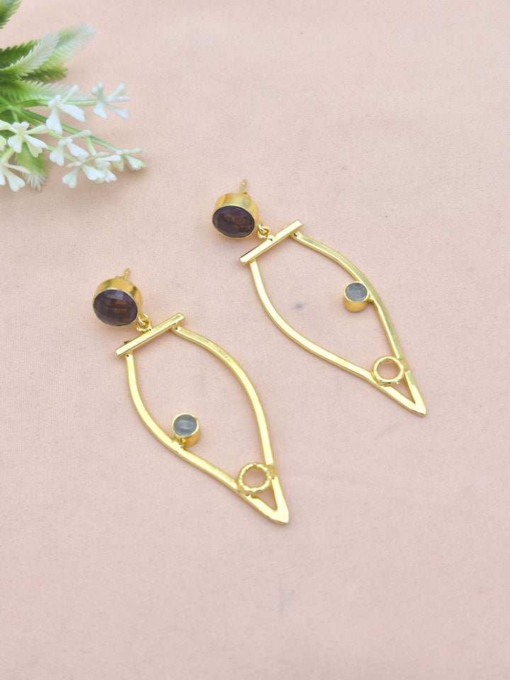 Amazing Gold Plated Dangle Earring - Prehnite-Purple Glass stone Handcrafted Jewelry