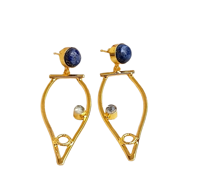 Amazing Gold Plated Dangle Earring - Lapis Prehnite stone Handcrafted Jewelry