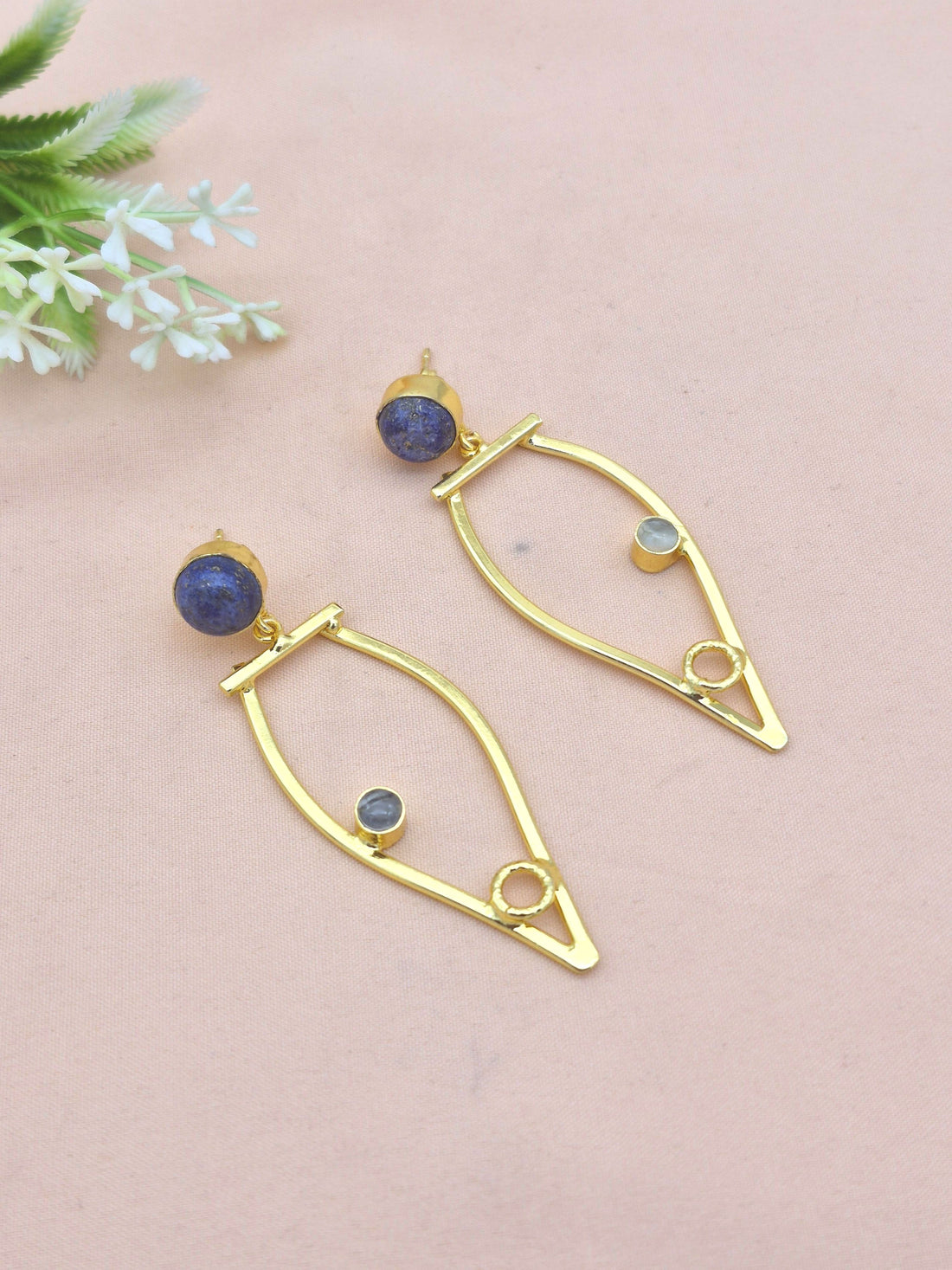 Amazing Gold Plated Dangle Earring - Lapis Prehnite stone Handcrafted Jewelry