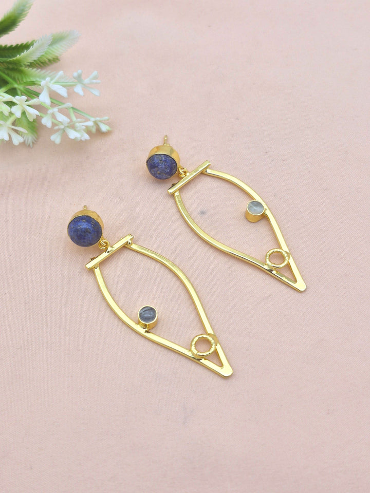 Amazing Gold Plated Dangle Earring - Lapis Prehnite stone Handcrafted Jewelry