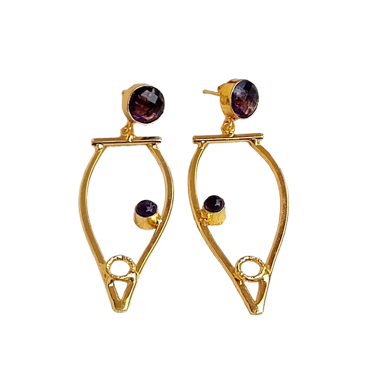 Amazing Gold Plated Dangle Earring -Amethyst stone Handcrafted Jewelry