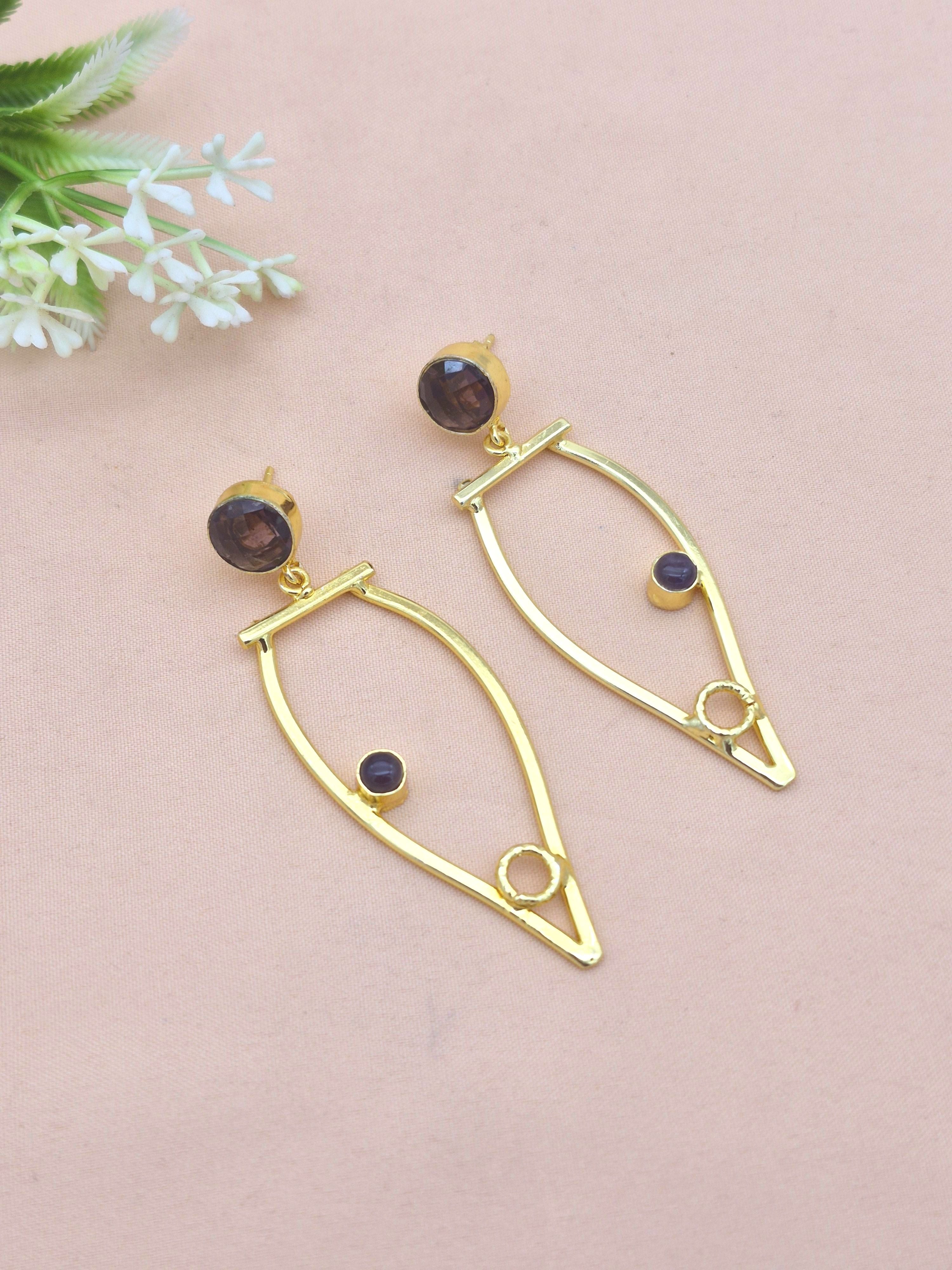 Amazing Gold Plated Dangle Earring -Amethyst stone Handcrafted Jewelry